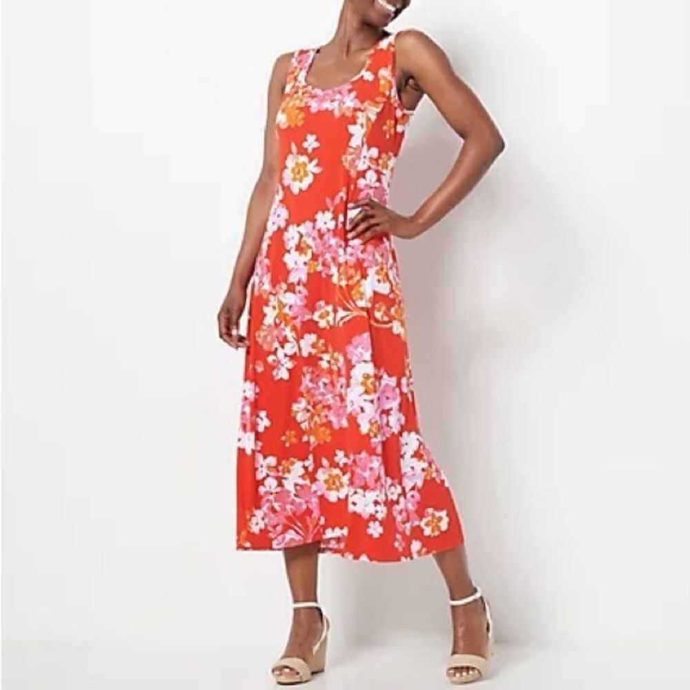 Susan Graver Petite Liquid Knit Sleeveless Midi Dress